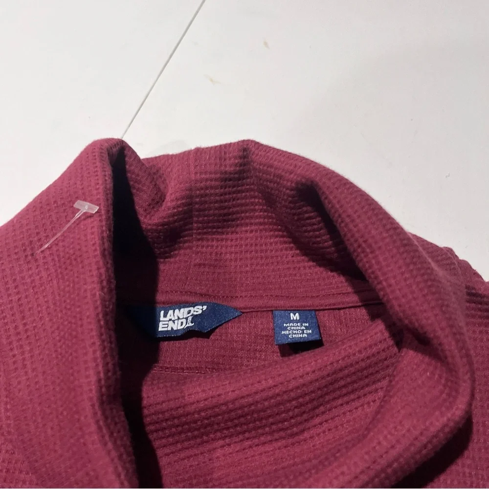 Lands end turtle neck waffle knit oversized burgundy‎ women’s medium long sleeve - Picture 2 of 4